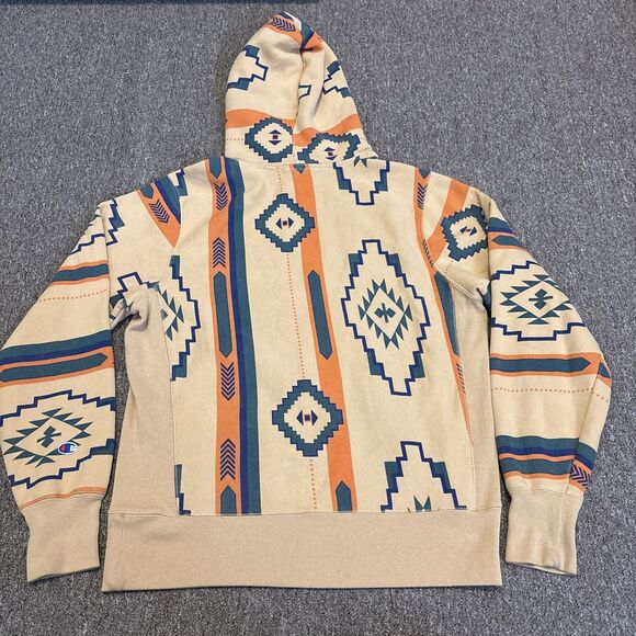 Champon Reverse Weave Aztec Print Sweatshirt Hoodie Desert Khaki Men's Medium M - Picture 9 of 9